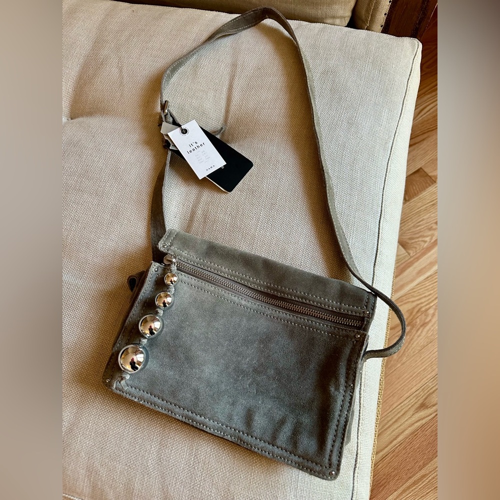 NWT GORGEOUS ZARA GREY SUEDE CROSS BODY PURSE